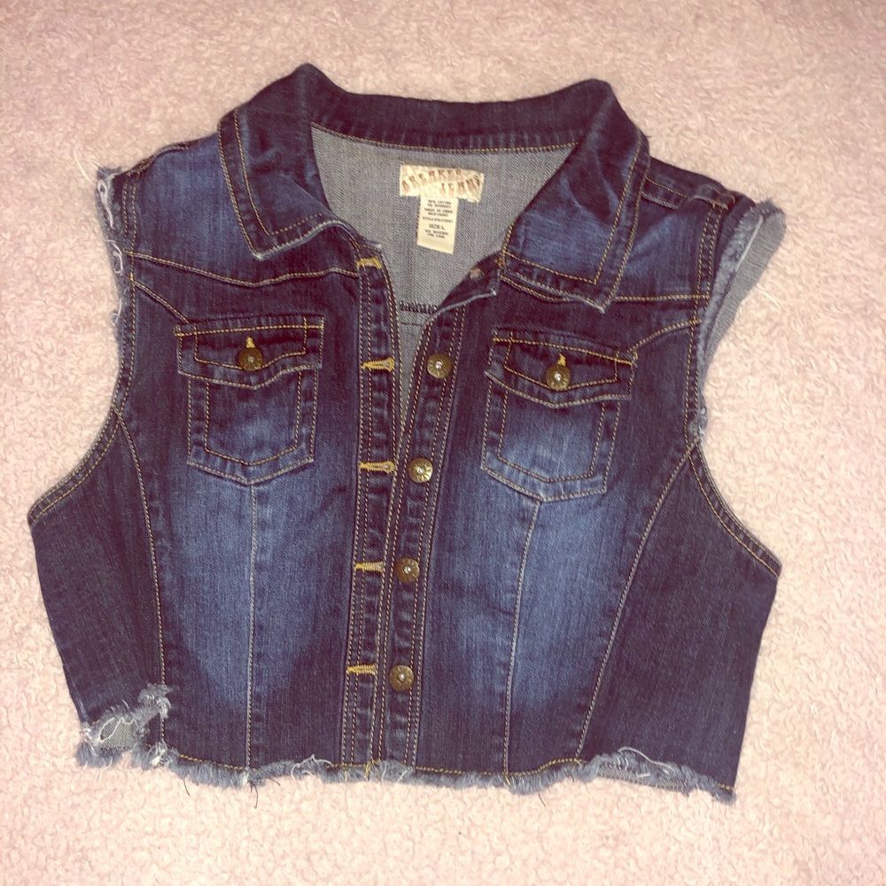 Distressed Denim Vest in Blue